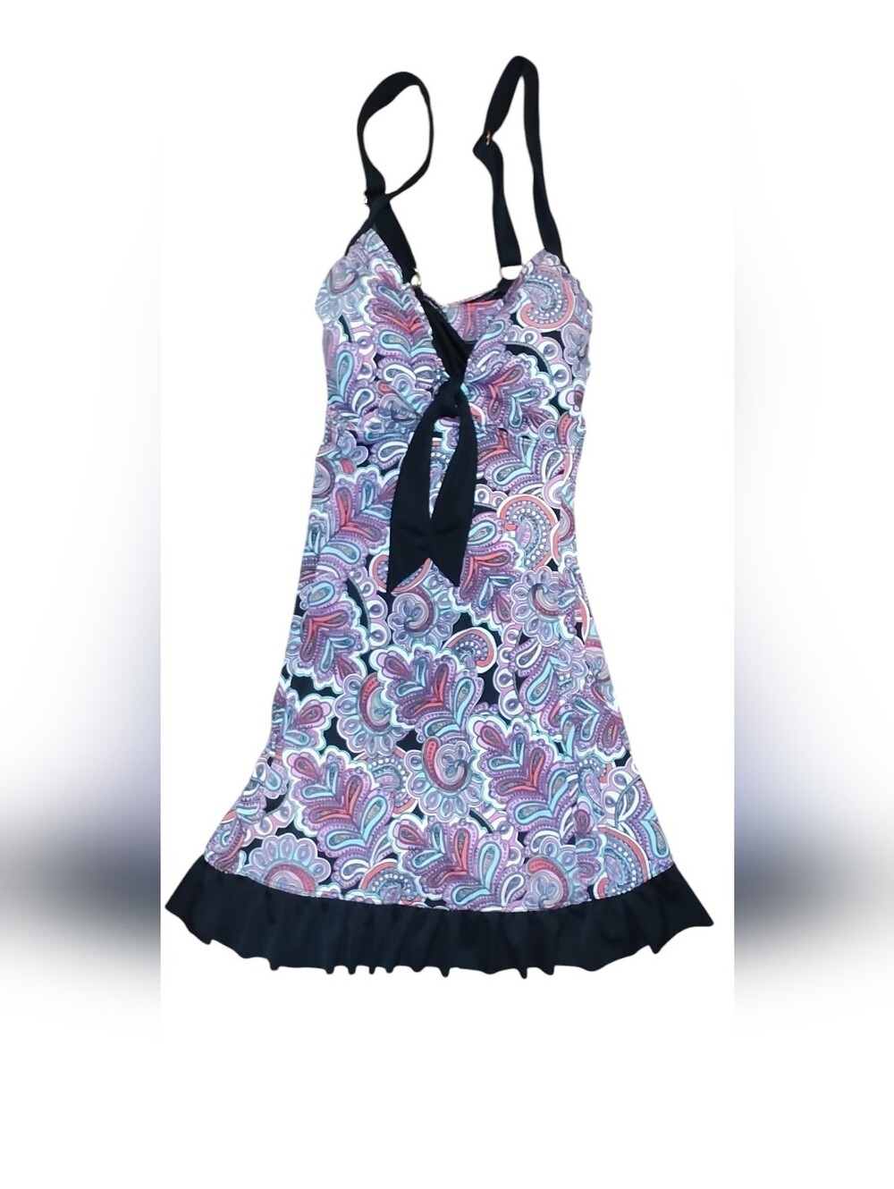 Women’s Paisley Adjustable Swimdress Top with Built-in Bra Plus Size 14